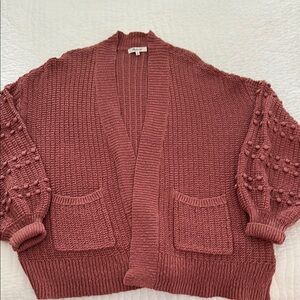 Madewell Bobble Weathered Rose Cardigan Chunky Knit Sweater